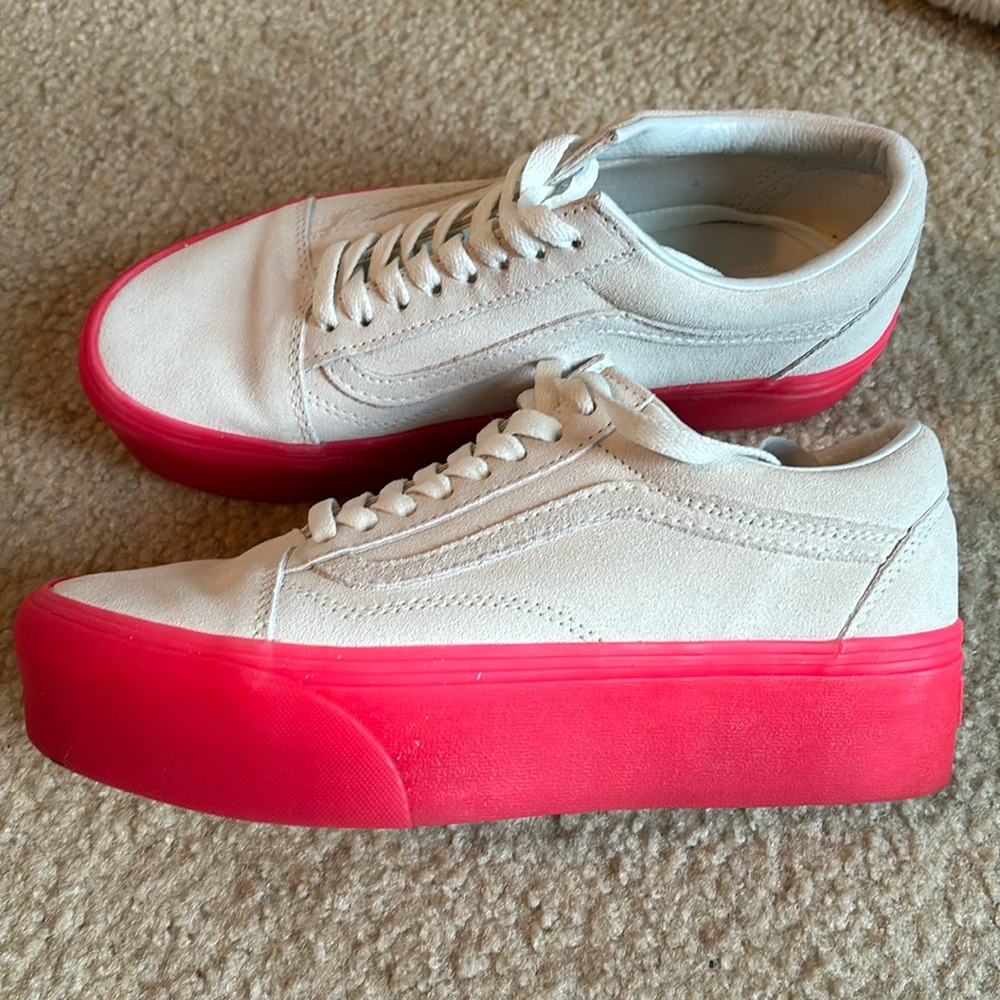 Vans Pink and White Platform